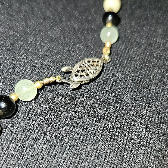 Orange and Black Beaded Necklace with Silver Clasp - Picture 3 of 4